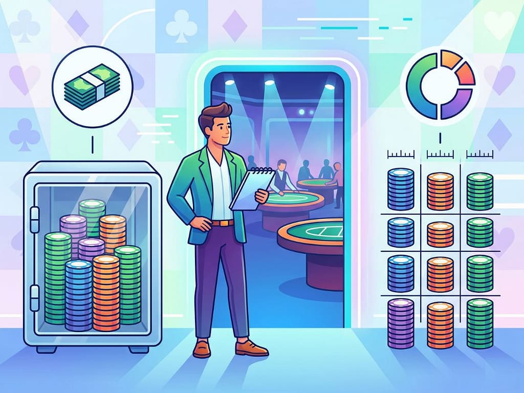 실전 바카라 테이블 착석 전 시드머니를 보호하고 체계적인 자금 관리 기준을 계획하는 분석가의 모습