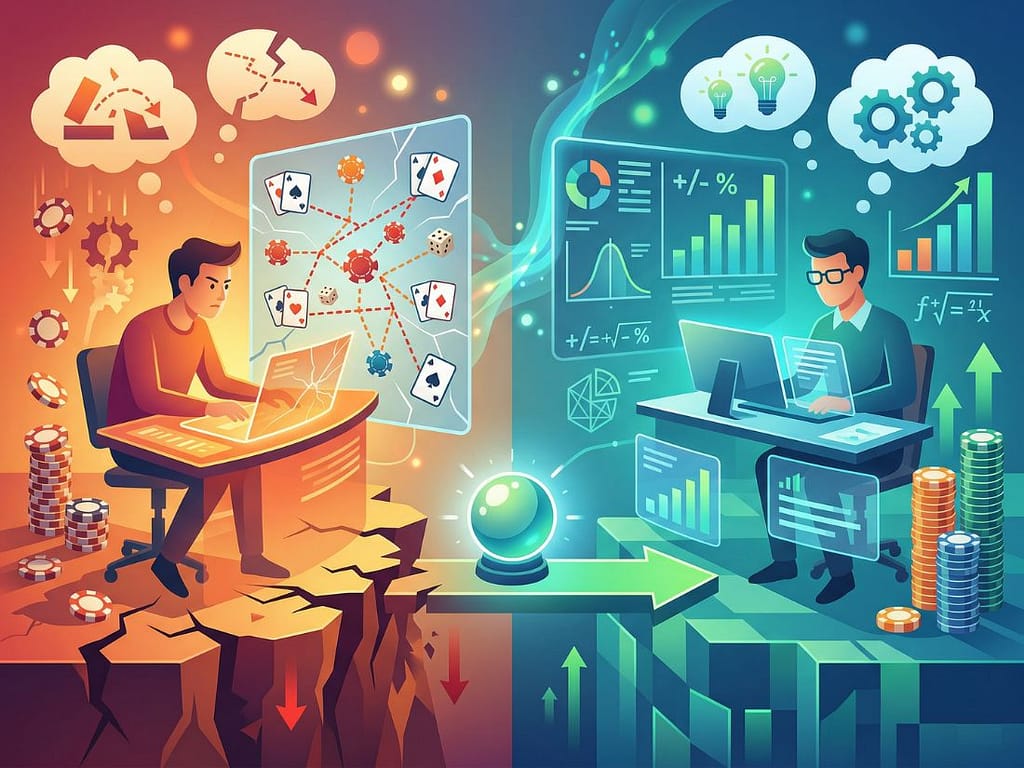 불안정한 패턴 분석의 실패와 체계적인 리스크 분석의 성공을 대비시킨 그래픽.