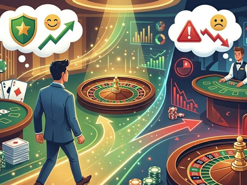 유럽식 싱글제로와 미국식 더블제로 룰렛 테이블의 승률 차이를 분석하여 지혜롭게 테이블을 선택하는 전략적 플레이어의 모습