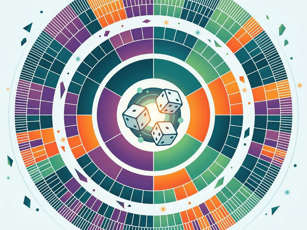 식보 게임에서 세 개의 주사위가 만드는 216가지 경우의 수를 시각화한 그래픽.