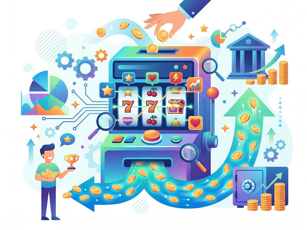 슬롯머신 베팅에서 당첨, 그리고 수익의 흐름과 자금 관리 메커니즘을 분석하는 시각 가이드.