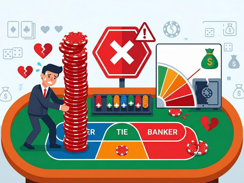 바카라 마틴게일 전략의 한계인 카지노 테이블 리밋과 시드머니 고갈에 따른 심리적 압박을 보여주는 개념도